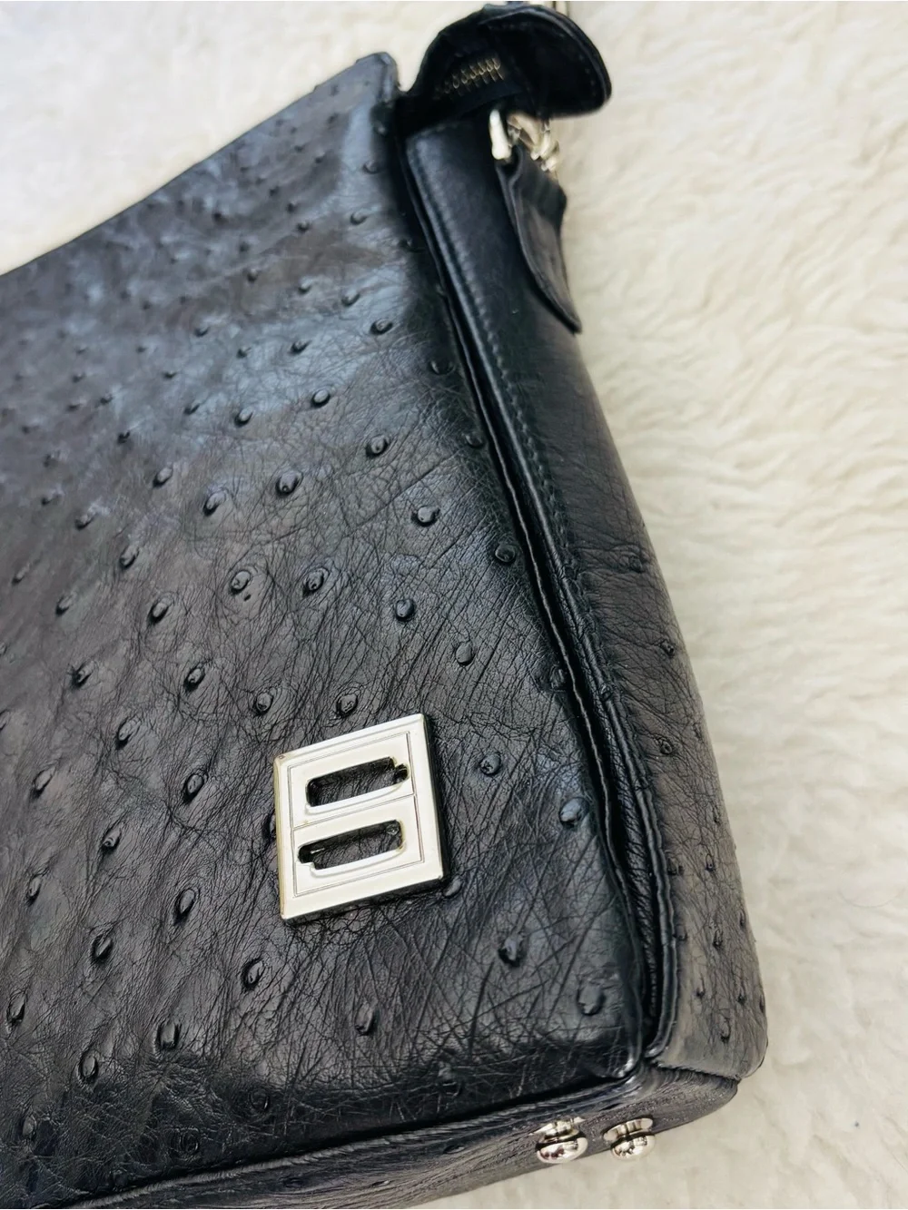Celencee Genuine Ostrich Black Leather Multifunction Bag